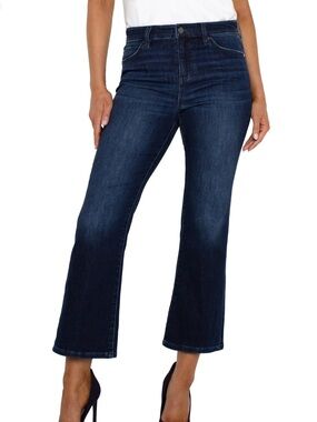 Liverpool Hannah Crop Flare Dark Rinse Jeans EUC Size 6 Size 28: